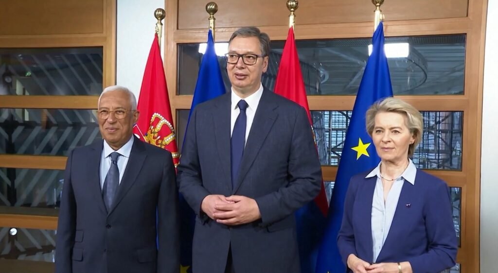 Takimi i presidentit serb aleksander vucic ne bruksel e1742991422438 1024x562